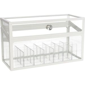 Make-up organizer/opberger 14-vaks met deksel 24 x 10 cm van glas - Make-up houder