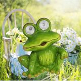 Gerimport Tuinbeeld dier kikker zittend - kunststeen - H20 cm - groen - Solar light ogen