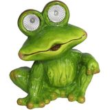 Gerimport Tuinbeeld dier kikker zittend - kunststeen - H20 cm - groen - Solar light ogen