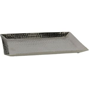 Kaarsen plateau met rand en reliefwerk - rechthoek - metaal - zilver - 40.5 x 30 cm