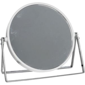Gerim - Make-up spiegel 2-zijdig - vergrotend - dia 18 cm - wit/zilver