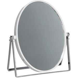 Gerim - Make-up spiegel 2-zijdig - vergrotend - dia 16 cm - wit/zilver