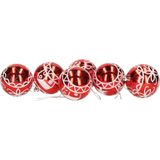 Gerim Kerstballen - 6 stuks - rood - kunststof - diameter 6 cm