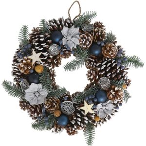 Gerimport Kerstkrans/deurkrans - 38,5 cm - met dennenappels en versiering - dennenkrans