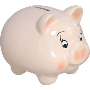 Spaarpot Varken - dieren thema - 11 x 11 x 13 cm - roze - keramiek - kinderen - Spaarpotten
