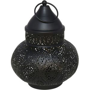 Tuin deco lantaarn - Marokkaanse sfeer stijl - zwart/goud - D15 x H19 cm - metaal - buitenverlichting - buitenverlichting