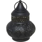 Tuin deco lantaarn - Marokkaanse sfeer stijl - zwart/goud - D12 x H16 cm - metaal - buitenverlichtin - Lantaarns