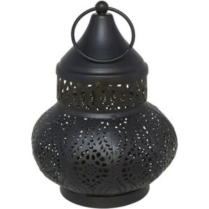 Tuin deco lantaarn - Marokkaanse sfeer stijl - zwart/goud - D12 x H16 cm - metaal - buitenverlichtin - Lantaarns