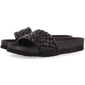 Menard Nude Biologische teenslippers met gevlochten schep voor dames, Zwart, 36 EU