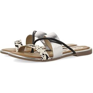 Biasson Damessandalen met metallic strepen en luipaardpatroon, Zwart, 36 EU