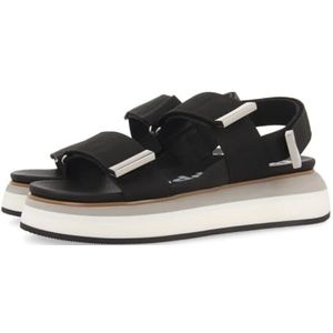 Zwarte sandalen met verstelbare riempjes voor dames, Blanco Y Gris, 37 EU