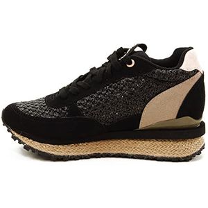 Teyran Damessneakers van raffia en jute met interne sleehak, wit, Zwart, 41 EU