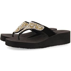Gioseppo - Dontreix - Slippers - Zwart - Wedge met Multicolored Steen Decoratie
