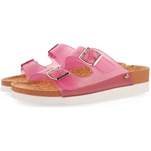 GIOSEPPO Fuchsia-slippers, transparant, type bio, met gespen voor dames, Fuchsia, 40 EU