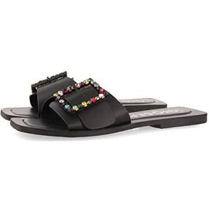 GIOSEPPO Jequitai Platte sandalen met gesp met kleurrijke kristallen voor dames, Zwart, 41 EU