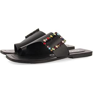 GIOSEPPO Fortul platte sandalen met gesp met kleurrijke kristallen, voor dames, Zwart, 37 EU