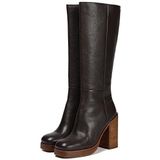 Laarzen - Koffiekleurig - Leer - Kniehoog - Met Plateaus en Brede Hakken