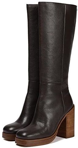 Laarzen - Koffiekleurig - Leer - Kniehoog - Met Plateaus en Brede Hakken