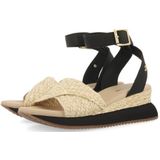 Gioseppo - Mehama - Sandalen - Beige en Zwart - Gevlochten Raffia Bovenwerk - Bandhak met Verstelbare Gesp