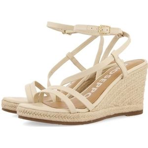 GIOSEPPO ORIKUM damessandalen van zwart leer met riem en hoge sleehak van jute, Ivoor, 40 EU