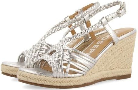 GIOSEPPO Witte sandalen van leer met riem en hoge sleehak van jute voor dames Glide, Foema gorro graduación, 36 EU