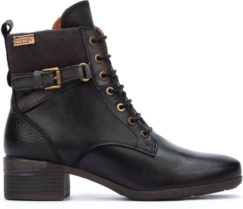 Pikolinos - Malaga W6W-8953C1 - Enkellaars - Zwart - Rundleer en Textiel