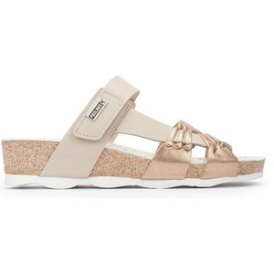 Pikolinos, Schoenen, Dames, Beige, 36 EU, Leer, Beige Leren Sleehak Sandalen