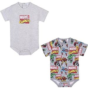 CERDÁ LIFE'S LITTLE MOMENTS - Set van 2 zomerrompertjes voor babyjongens | Babykleding 100% katoen The Avengers [Iron Man, Thor, Hulk en Captain America] - Officiële licentie Marvel, grijs, 24