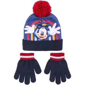 Disney Mickey Mouse 2-delig winterset - muts/handschoenen - blauw - voor kinderen