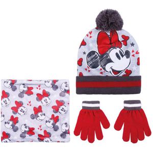 Disney Minnie Mouse 3-delig winterset - muts/handschoenen/nek warmer - rood/wit - voor kinderen