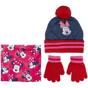 Disney Minnie Mouse 3-delig winterset - muts/handschoenen/nek warmer - rood - voor kinderen