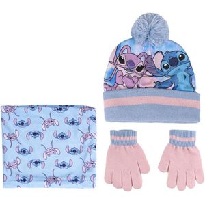 Disney Stitch kraag hoed set handschoenen en slipjes, blauw, standaard voor kinderen, Blauw, Estándar