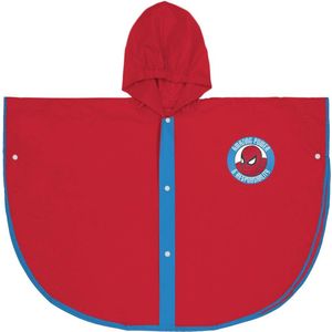 Waterdichte Spiderman-poncho voor kinderen, maat 3/4 jaar, rood met capuchon en inzetstukken in blauw, van pvc met knoopsluiting, origineel product ontworpen in Spanje, Rood, 3-4 Jaar