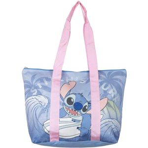 Strandtas van Stitch, blauw, 47 x 33 x 15 cm, van polyester, stoffen tas met ritssluiting, ruim hoofdvak, origineel product, ontworpen in Spanje, Blauw, Utility