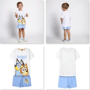 Bluey - T-shirt en Shorts - Blauw en Wit - 100% Katoen - Maat 2 Jaar
