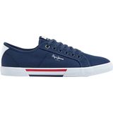 Pepe Jeans - PMS30816 Sneakers - Marineblauw - Stof - Vetersluiting - Casual