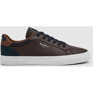 Pepe Jeansvoor mannen. PMS30839 Kenton Court Leren Sneakers Bruin (45), Leer, Plat, Veters, Casual