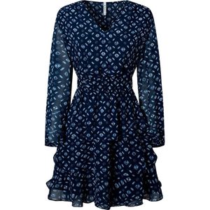 Jerseyjurk - Marineblauw - Chiffon - Lange Mouwen - Geometrische Print