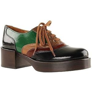 Chie Mihara Dames INOUE39 Oxford, Zwart, Groen, Burgundy, Goud, 39 EU, Black Green Burgundy Gold, 39 EU