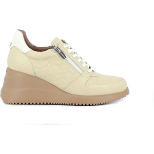 Wonders, Florale Openwork Sneaker met Rits en Vetersluiting Beige, Dames, Maat:41 EU