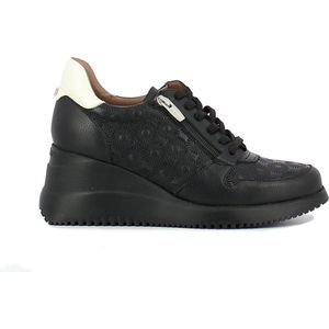 Wonders, Florale Openwork Sneaker met Rits en Vetersluiting Zwart, Dames, Maat:37 EU