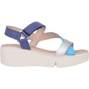 Wonders - Blauwe Damessandaal - Leer - Klittenbandsluiting