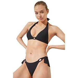 Women'secret Braziliaanse bikini slipje zwarte rondelle strik bikinibroek dames, zwart.