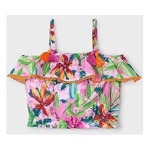 Mayoral - Top - Orchid - Crop Top - All Over Print - Roze Kwastjes