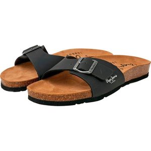 Pepe Jeans Platte sandalen met eenvoudige riem en grote gesp, Bio M, Single Champion, wit, Ref: PMS90111-800, Zwart, 41 EU
