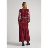 Pepe Jeans - Giomar - Damesjurk - Vloeiende Stof - V-halslijn - Lange Pofmouwen