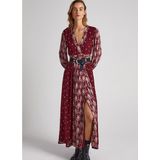 Pepe Jeans - Giomar - Damesjurk - Vloeiende Stof - V-halslijn - Lange Pofmouwen