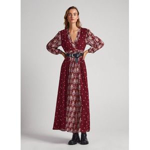 Pepe Jeans - Giomar - Damesjurk - Vloeiende Stof - V-halslijn - Lange Pofmouwen