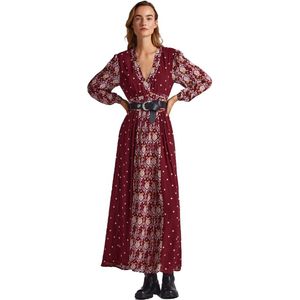 Pepe Jeans - Giomar - Damesjurk - Vloeiende Stof - V-halslijn - Lange Pofmouwen