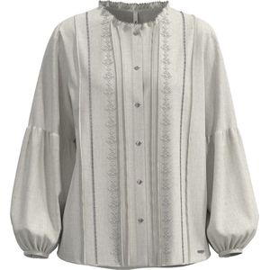 Pepe Jeans - Galena - Blouse - Wit - Lange Pofmouwen, Ronde Hals, Knoopsluiting